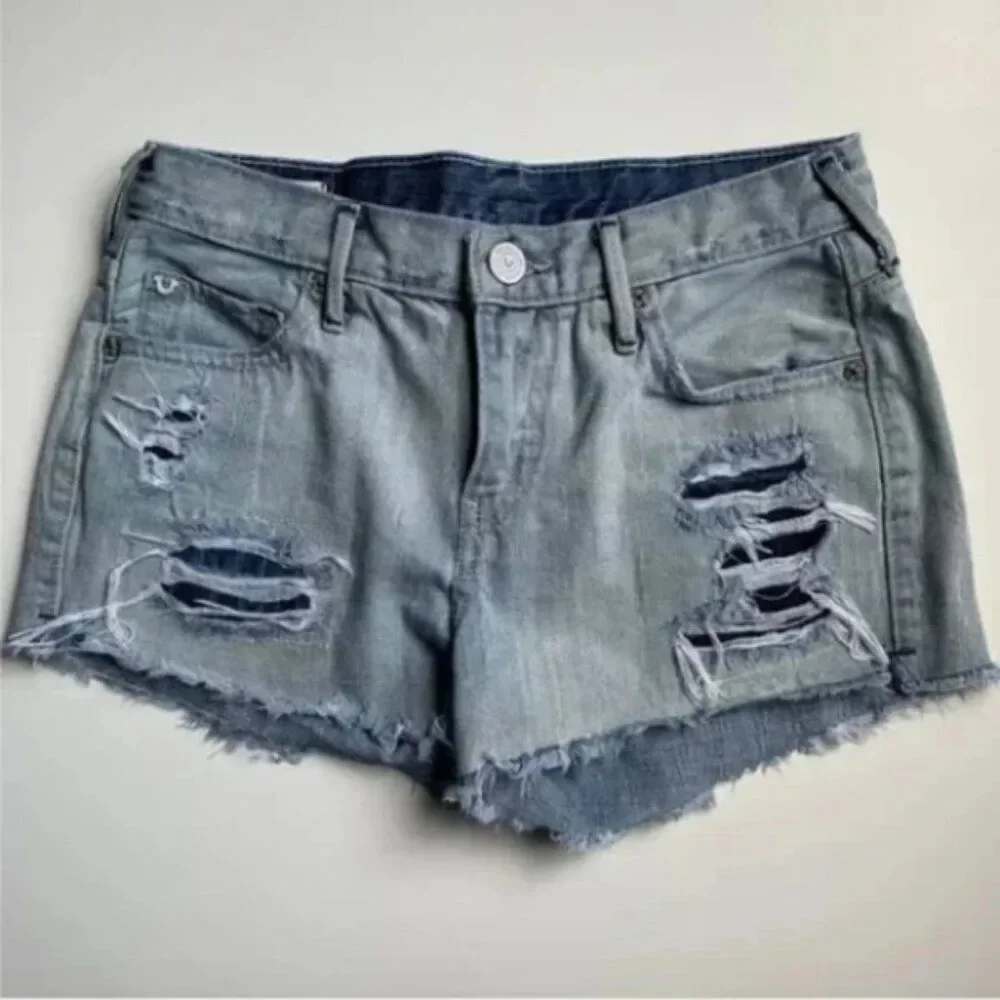 True Religion Kori High Rise Boyfriend Denim Distressed Shorts Size 26